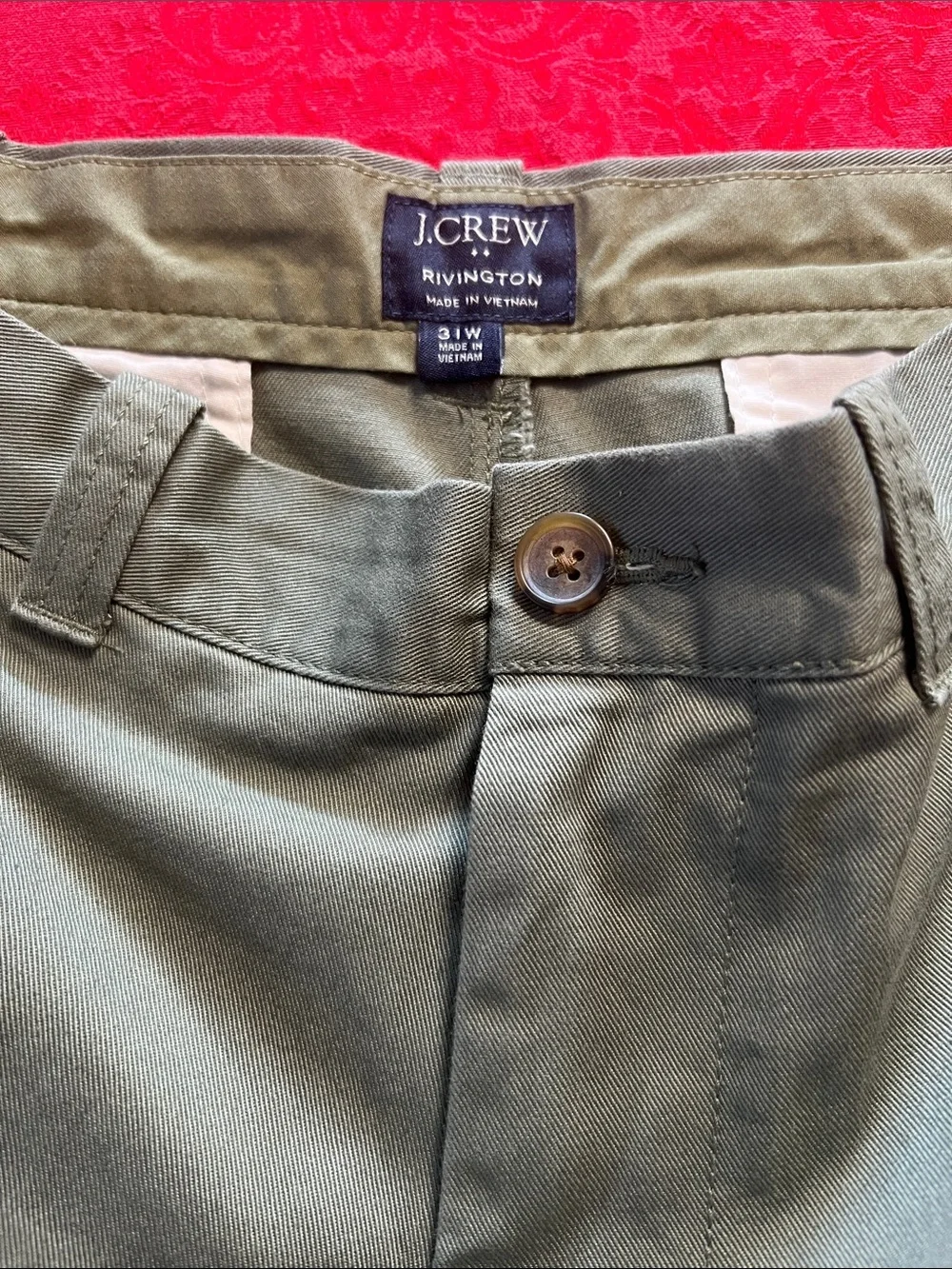 J.Crew Men's Olive Green Chino Shorts Size 31 Flat Front 100% Cotton 10.5
